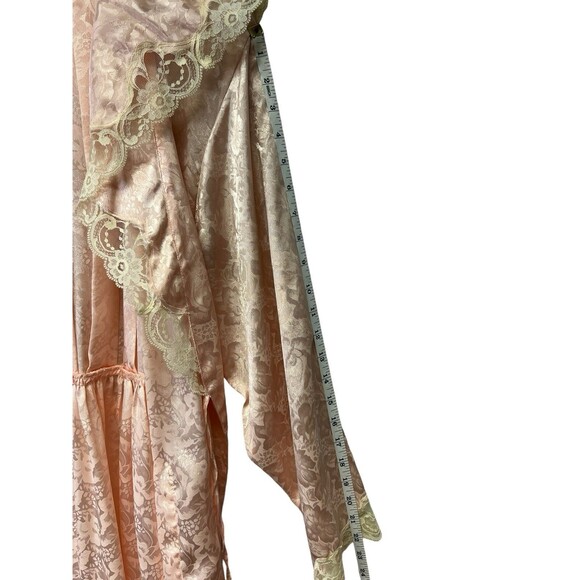 VICTORIA'S SECRET Vintage 90s Gold Label Long Satin Robe Belted Peach Lace M/L - Picture 9 of 14